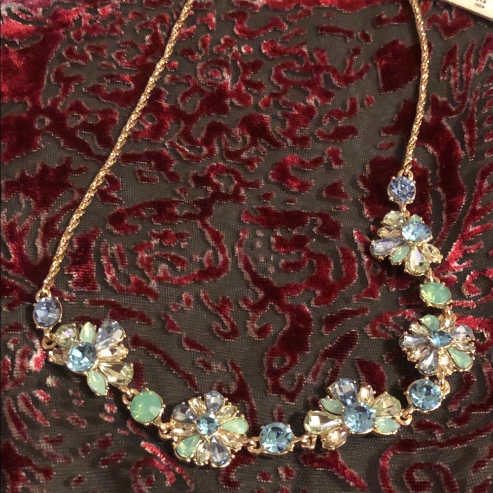 Marchesa Gold-Tone Crystal Floral Necklace in Blue and Green